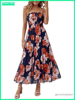 Women's Strapless Boho Floral Maxi Dress 3 Ways to Wear